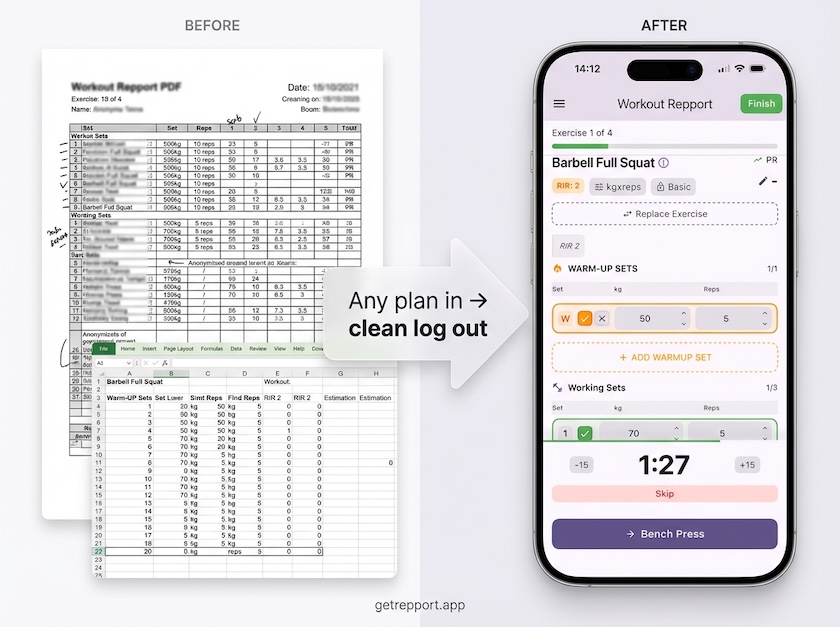 Transforming an Excel spreadsheet into a clean mobile workout interface